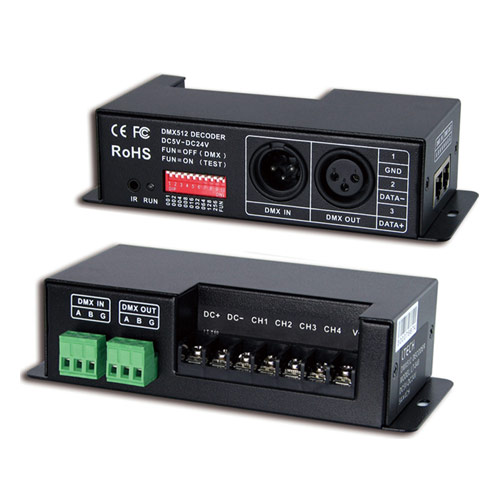 DC12/24V 5A 4Channel, Universal standard DMX512 Controller Decoder RJ45 Interface for RGB RGBW LED Strip Lights